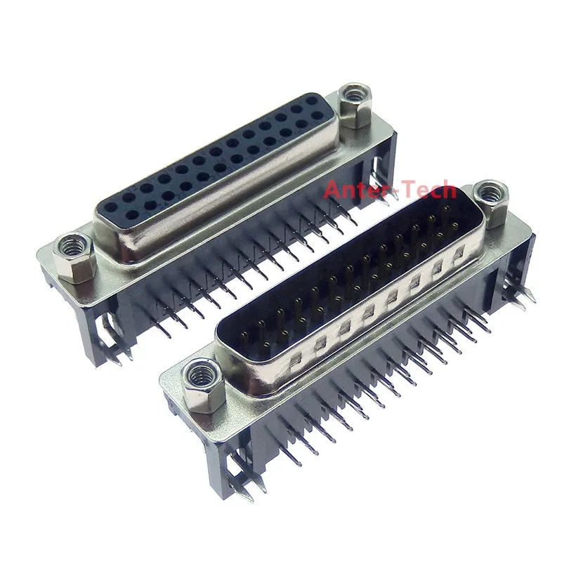 2PCS DB25 Female Male PCB Mount D-Sub 25 pin PCB Connector RS232 Connector 90-degree bent needle DR25 New Hot