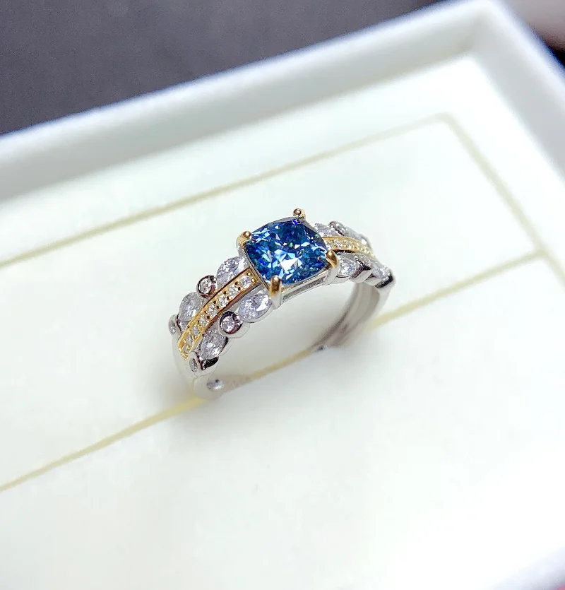 

Cushion Blue Moissanite Rings for Women Blue Women Moissanite Ring Luxury 2023 Trend Women's Moissanite Ring Gift