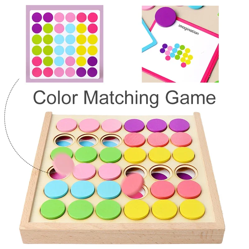 Giocattoli educativi in legno per bambini Gioco da tavolo Puzzle Giocattoli Montessori Ordinamento dei colori Carte abbinate Regali precoci per bambini