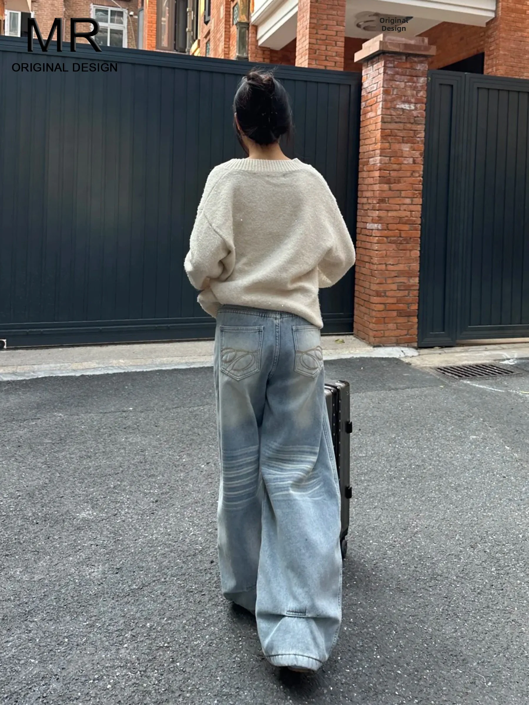 

Джинсы с высокой талией и широкими штанинами в американском стиле, ретро, синие, женские, модные, свободные, прямые, повседневные, весна-лето