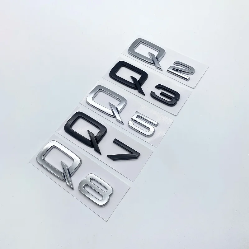 Letras de números ABS 3D Q2 Q3 Q4 Q5 Q6 Q7 Q8 emblema para Audi serie Q guardabarros de coche maletero pegatina con logotipo trasero negro plata