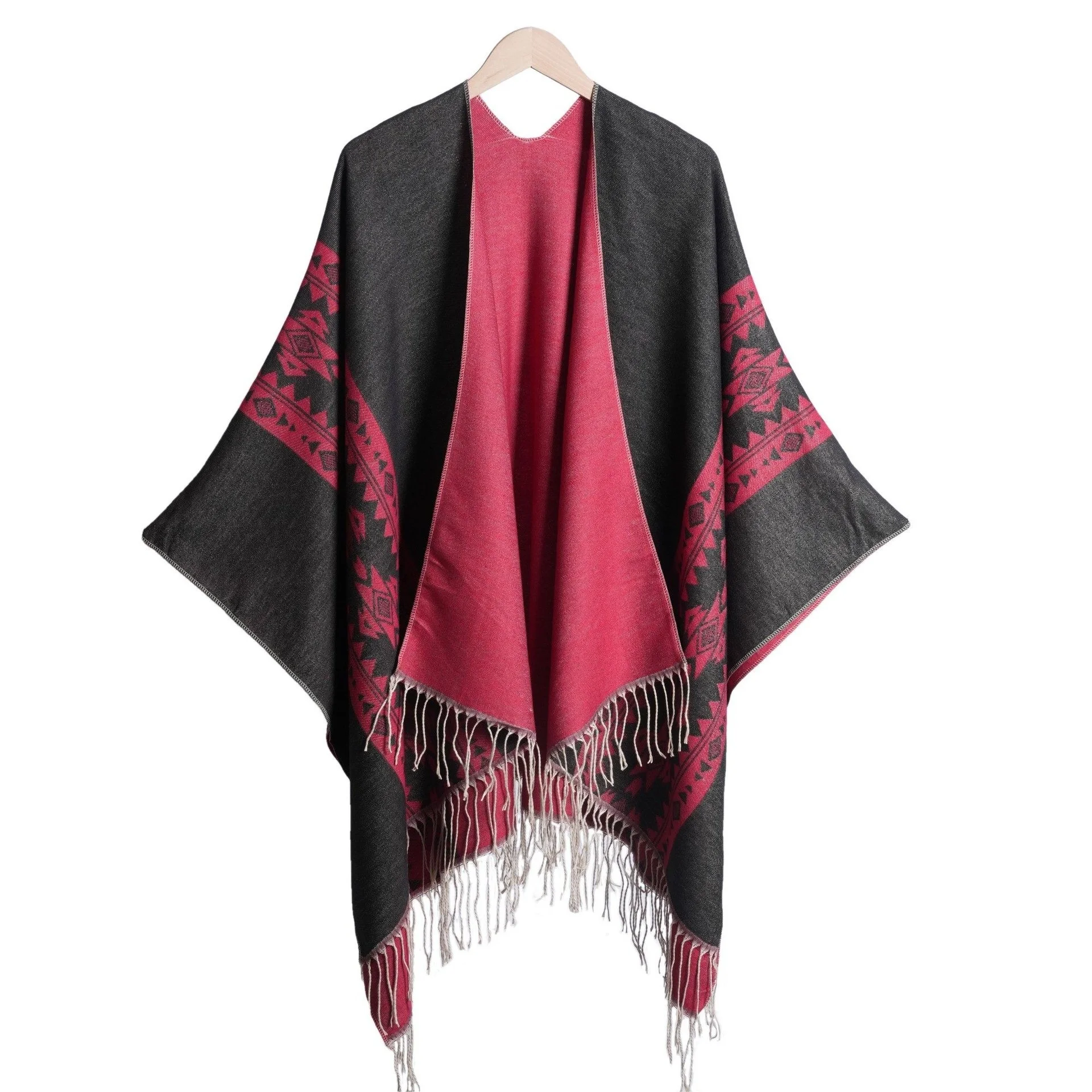 

New Poncho Autumn/Winter Shawl Scarf New Jacquard Tassel Cape Capelet Retro Ethnic Style Travel Warmth Self Driving Cloak