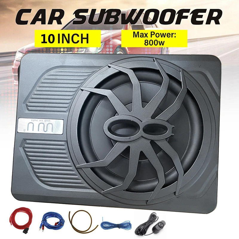 800W Active Amplifier, Colorful Atmosphere Lights 10-inch Car Subwoofer, Modified Ultra-thin Under-seat