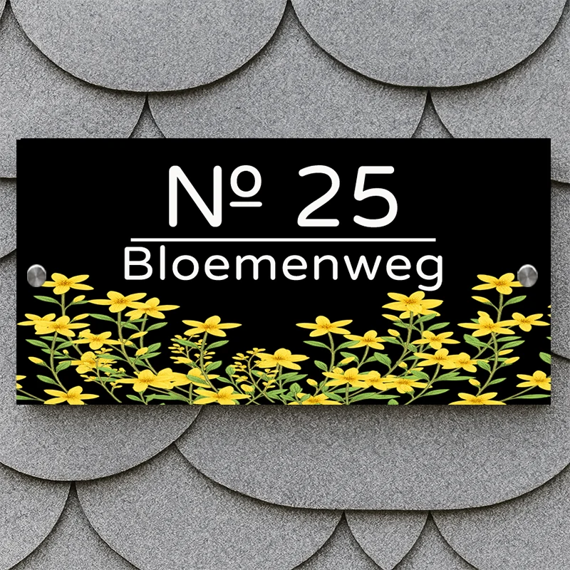 Custom Rose Floral House Number Sign, Outdoor Entrance Plaque, Matte Acrylic UV Printed Exterior House Numbers Plate