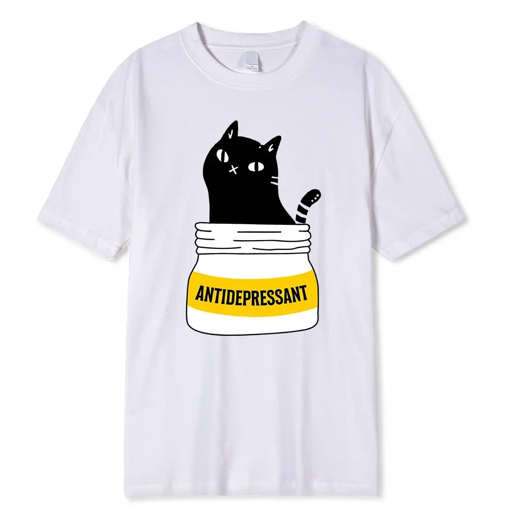 

Men's T-shirt Black Cat Eat Antidepression Funny Print Fashion Large Summer Short SleeveCX