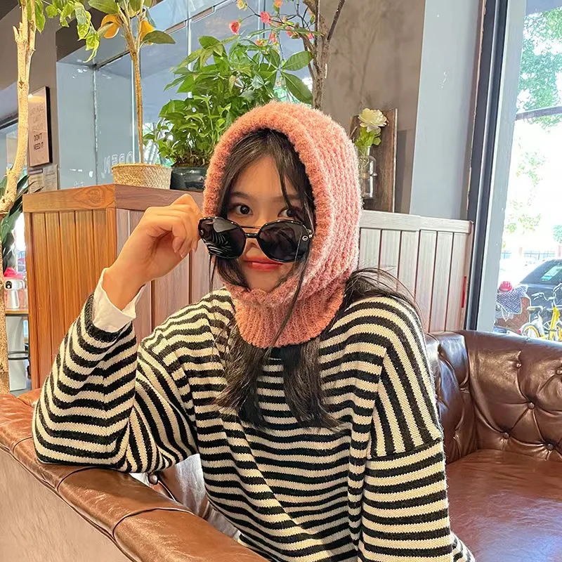 Balaclava Hat One-Piece Bib Hood Pink Funny Knitted Beanies Warm Cap Winter Men Women Hats Waterproof Thermal Fleece Cycling Hat