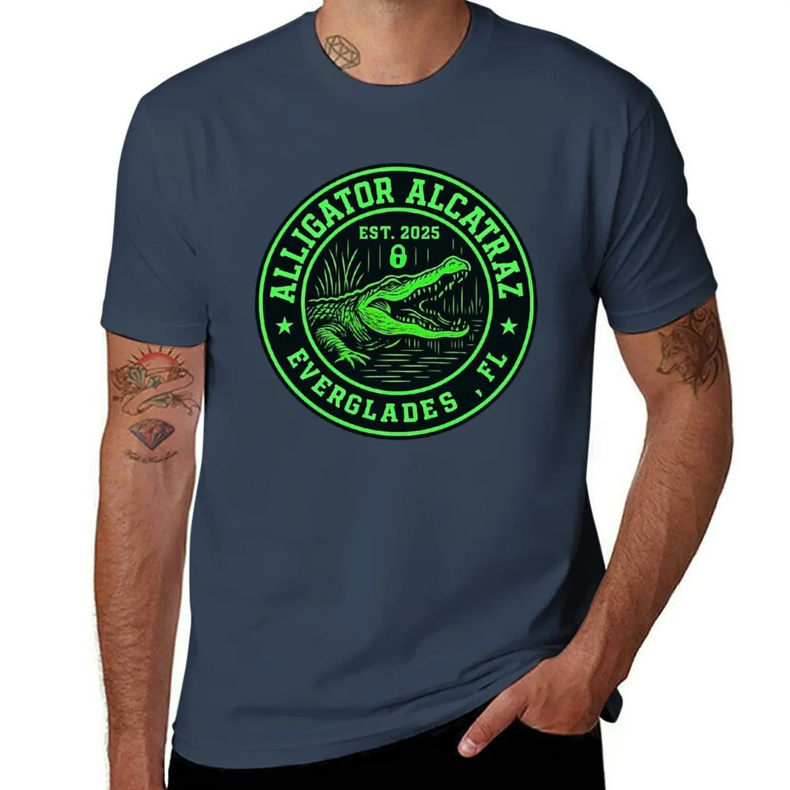 

Alligator Florida Everglades Design Parody Alcatraz T-Shirt Festival Short Sleeve T-Shirt