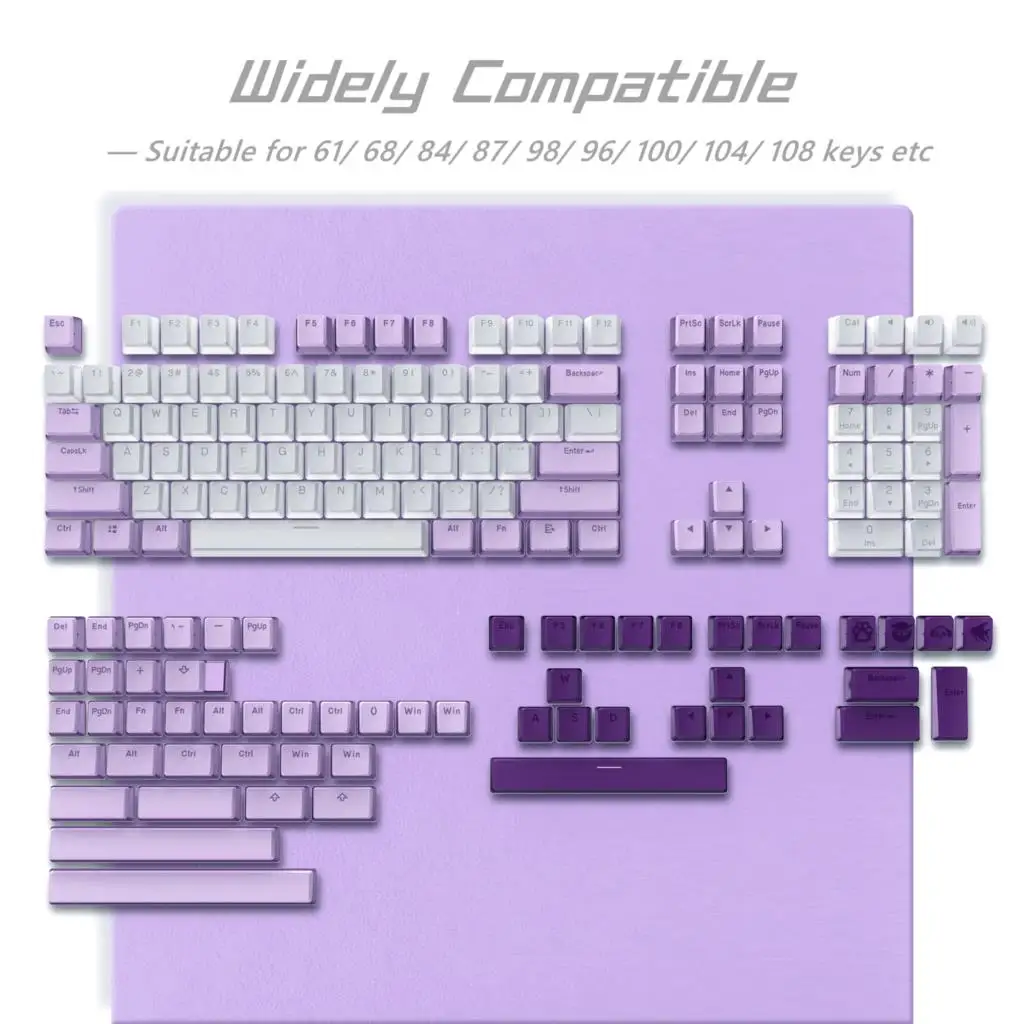 165 Keys Pudding RGB Backlit Keycaps Purple White PBT Double Shot Keycaps OEM Profile For Cherry Gateron MX Switches Keyboard