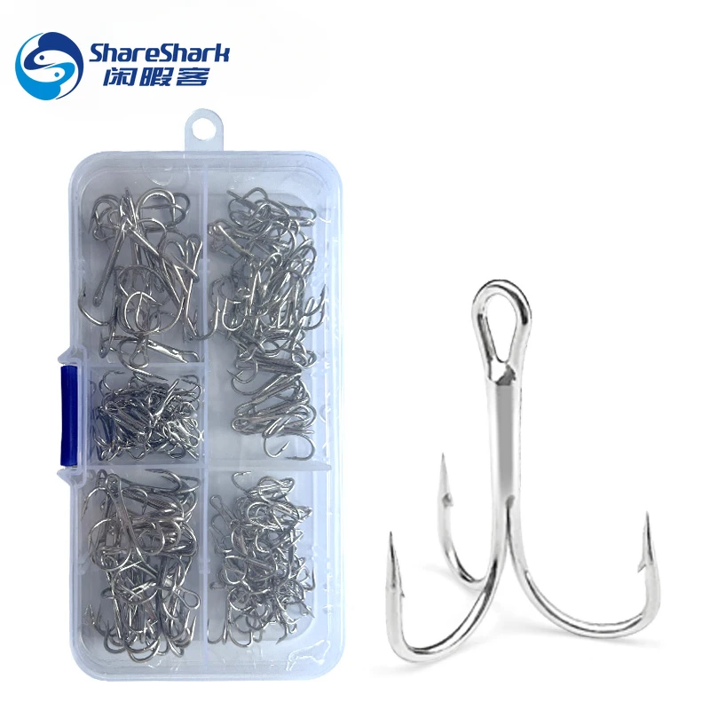 

120PCS/box Triple Anchor Hooks Ultra Strong Shark Tuna Big Game Treble Hooks Barbed Sea Fishing Hook Set Box