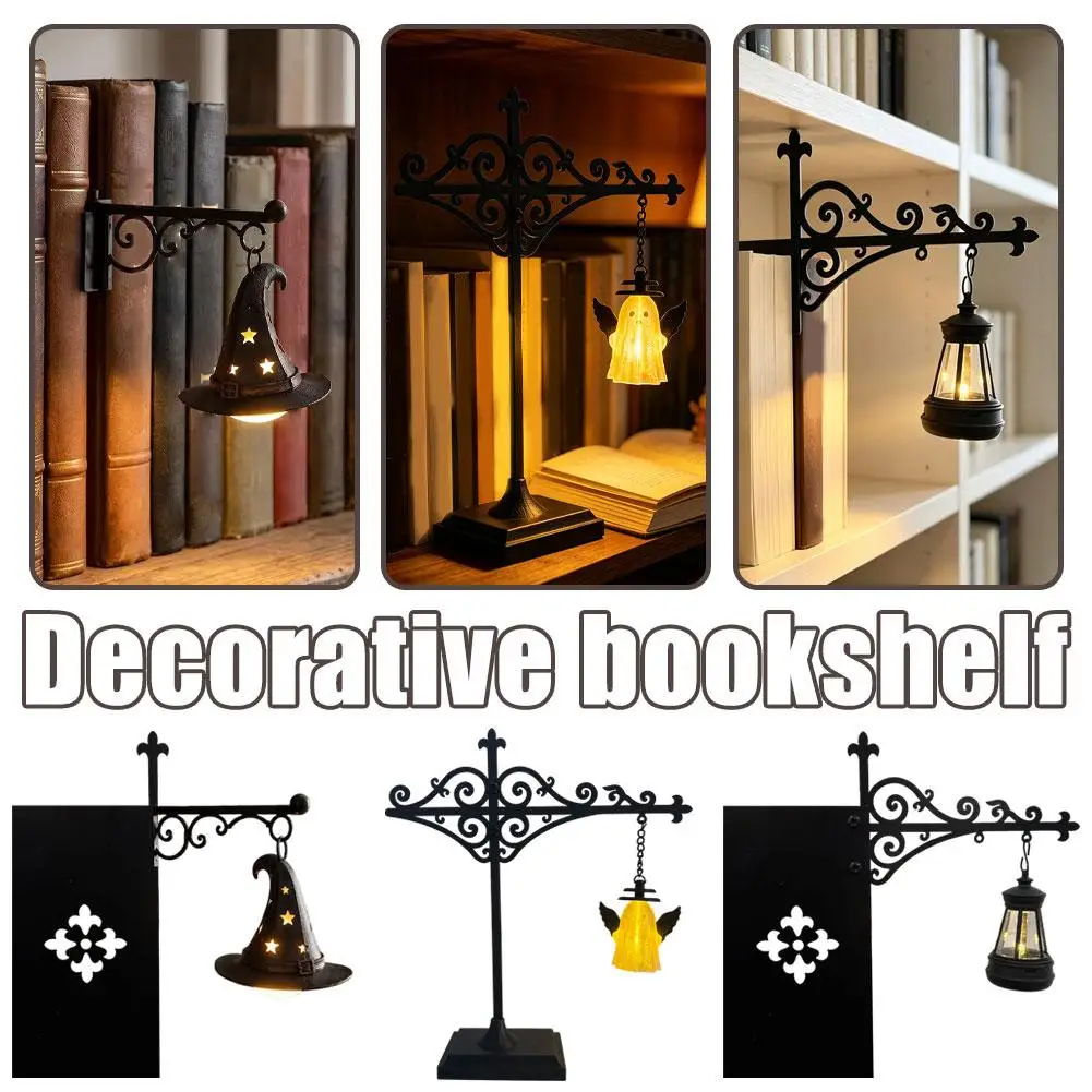 Retro Gothic Bookshelf Lamp Library Lantern LED Night Light Mini Book Nook Reading Lamp Home Study Room Decor