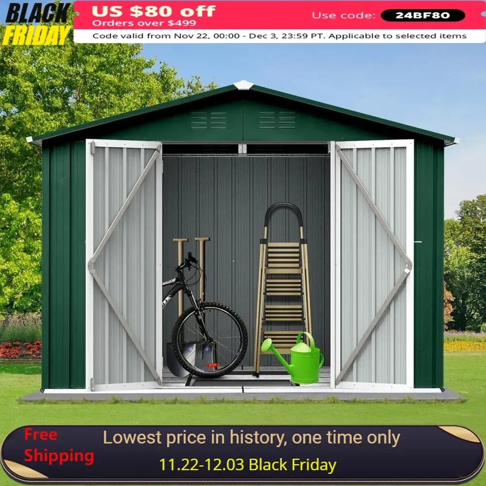 8' X 6' Outdoor Storage Shed Bike Steel Utility Tool Shed Storage House With Lock Door & Vents Garden Building Tools Buildings