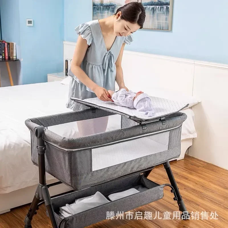 Customizable Baby Bed Crib Newborn Bed Side Rocking Bed Multi-function Mobile Folding Portable