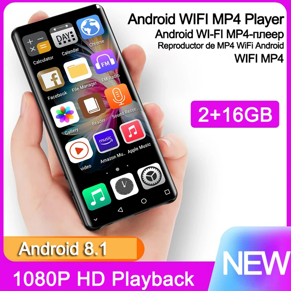 

4,0-дюймовый Wi-Fi MP3-плеер Bluetooth IPS Сенсорный экран MP4-плеер Android 8,1 Hi-Fi Звук Музыкальный плеер с динамиком Электронная книга-рекордер FM