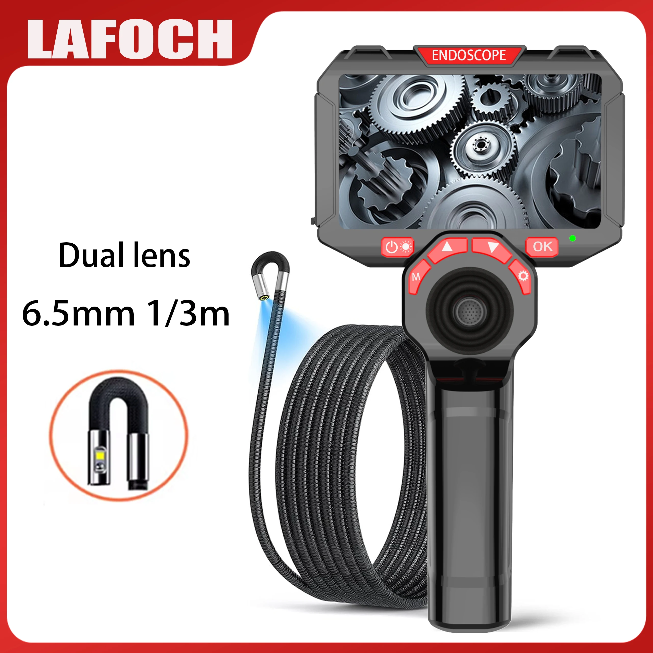 

Borescope 3.9/6.5mm single/dual lens 720 ° steering handheld HD automotive maintenance pipeline inspection endoscope camera