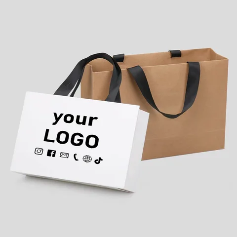 10 Sacolas de Papel Personalizadas para Loja de Roupas, Sacola de Presente com Logotipo Impresso, Sacola de Cosméticos, Sacola para Embalagem de Camisas e Jaquetas