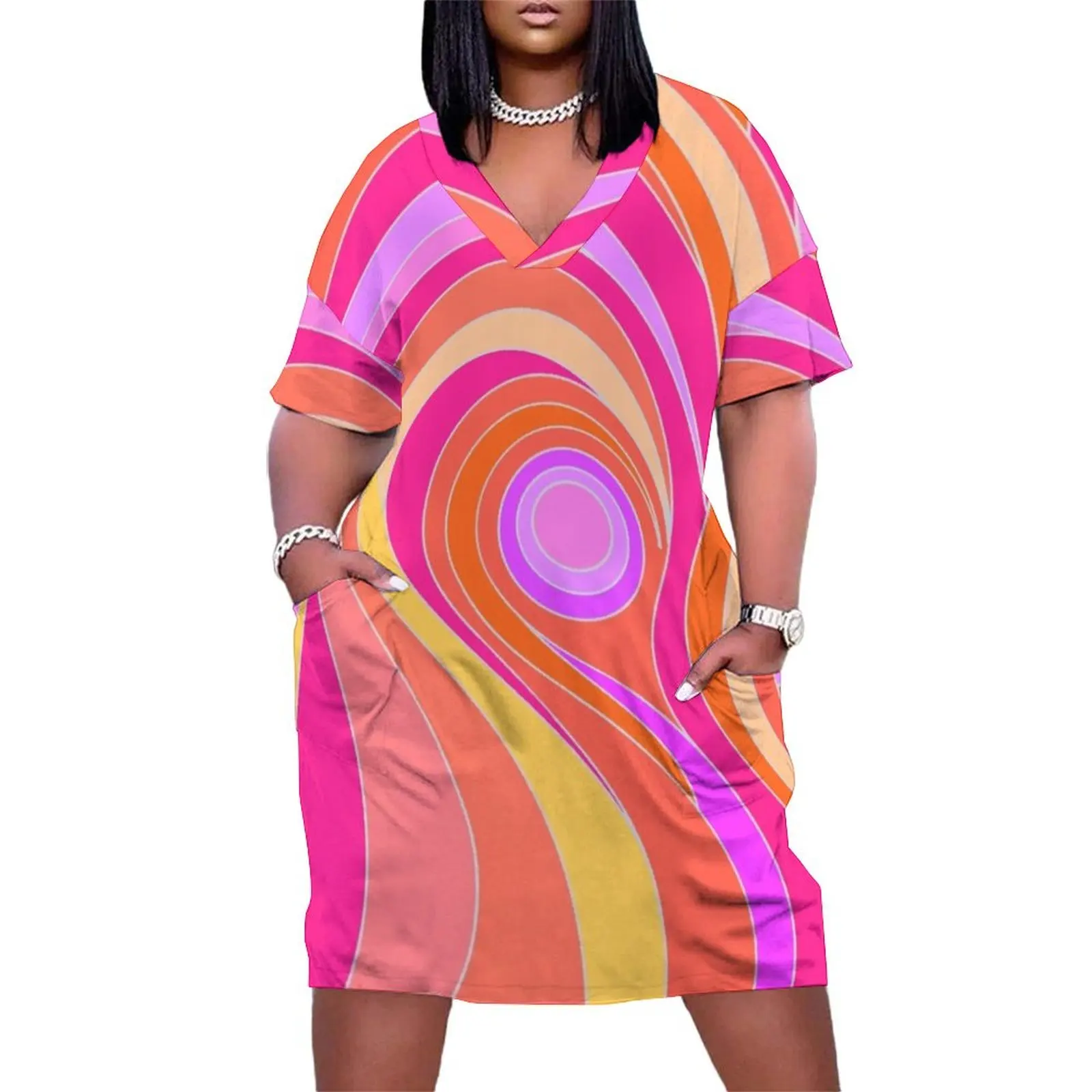 

Pink Abstract Psychedelic Retro Design Loose Pocket Dress evening dresses ladies summer woman dress 2025 Female clothing