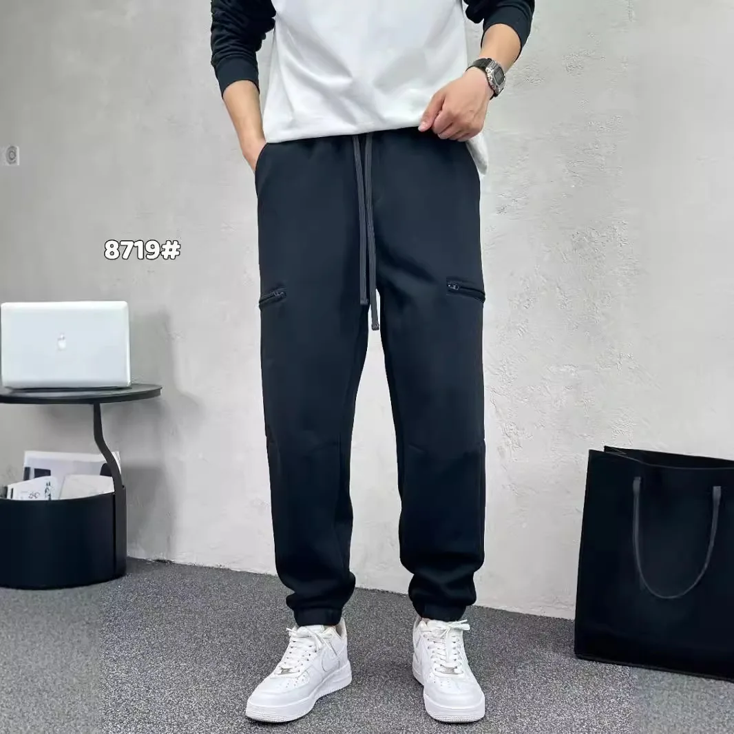 Hip Hop Spliced Leg Binding Sweatpants For Men\'s Autumn Winter Sold Color Drawstring Pants Casual Sport Jogger Trousers