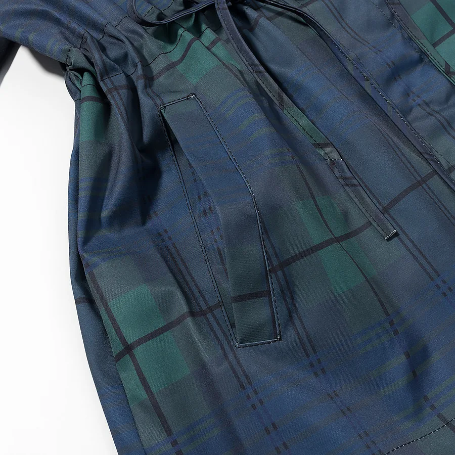 Windbreaker mit Kapuze für Damen, kariert, mit Reißverschluss, Kordelzug in der Taille, lange Ärmel, mit Taschen, marineblau, kurz geschnitten, locker, bequem, weich, schick, Herbst-Windbreaker – Detail 15