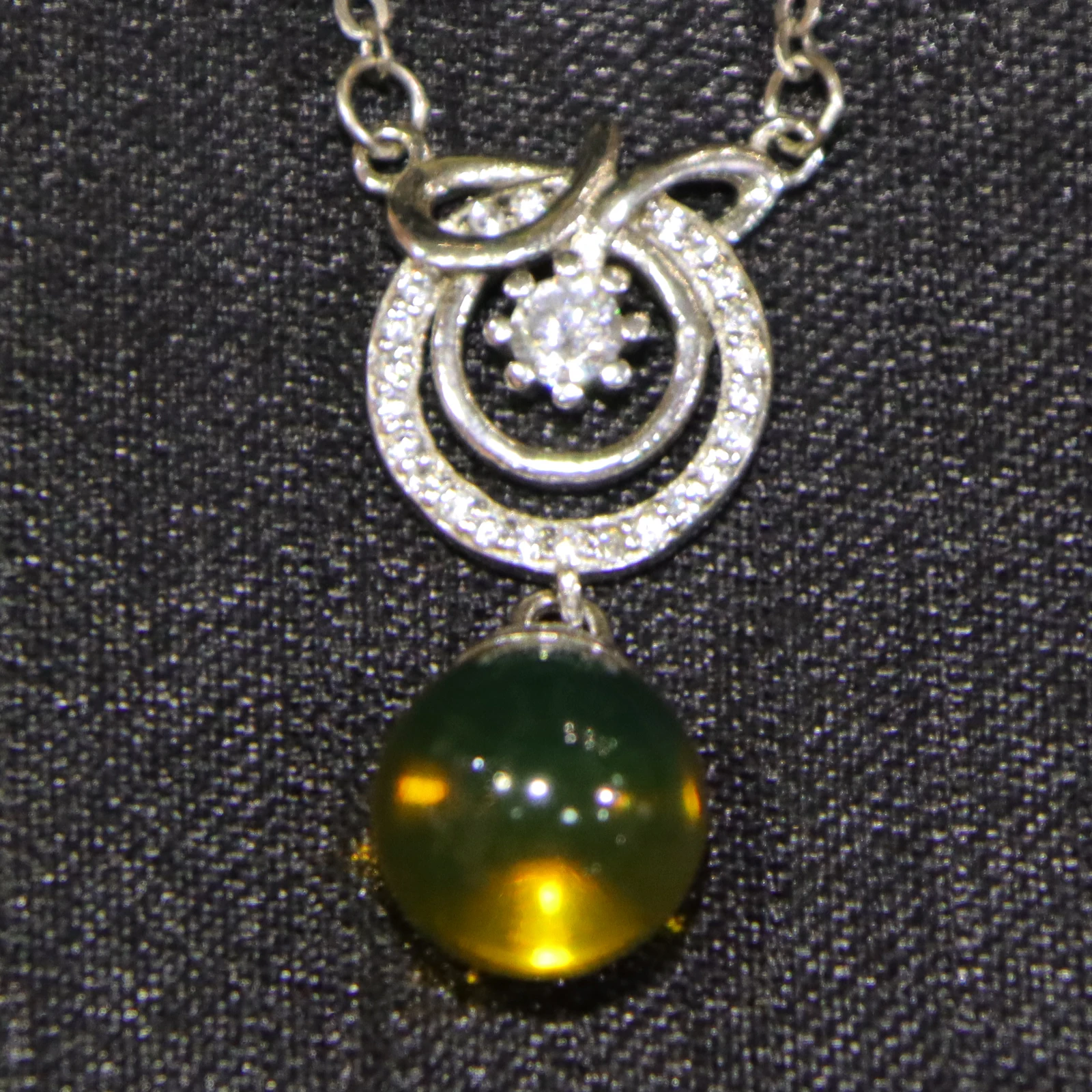 Pure Silver Inlaid Natural Mexican Blue Amber Pendant Double Loop Clasp Design 8mm Bead