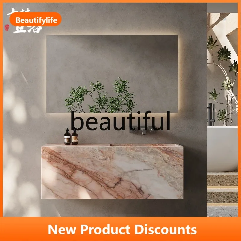 B73 Marble luxury stone rock slab integrated seamless splicing hand washbasin washbasin household under the counter basin