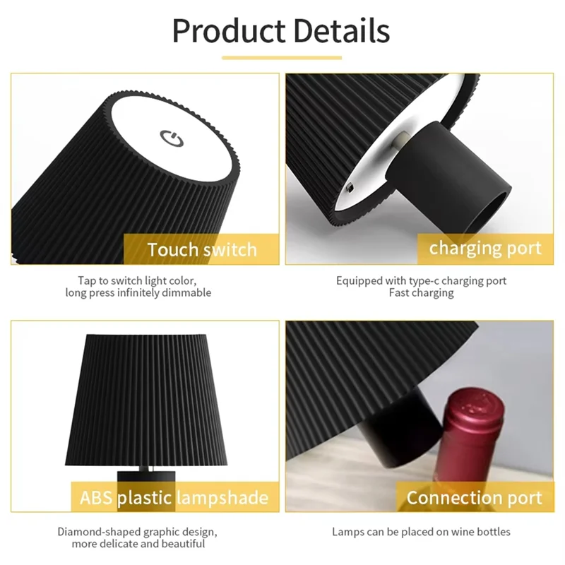 ABVT-Portable Wine Bottle Lamp Rechargeable LED Table Light Ideal For Bar, Cafe & Home Decor