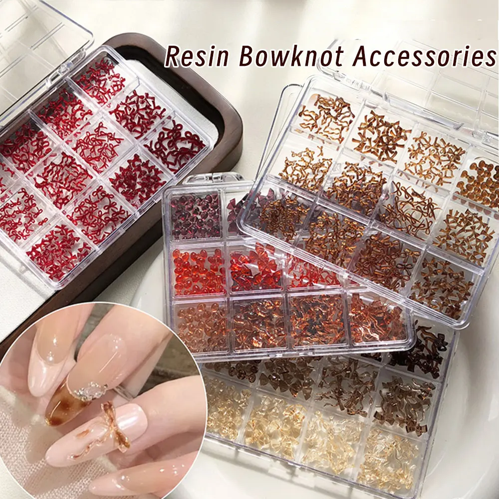 12 شبكات القهوة البني الأحمر Bowknot مسمار السحر ثلاثية الأبعاد الراتنج الخريف الشتاء القوس الصغير مسمار الأحجار الكريمة الراين فلاتباك مستلزمات الأظافر R & 43 #2
