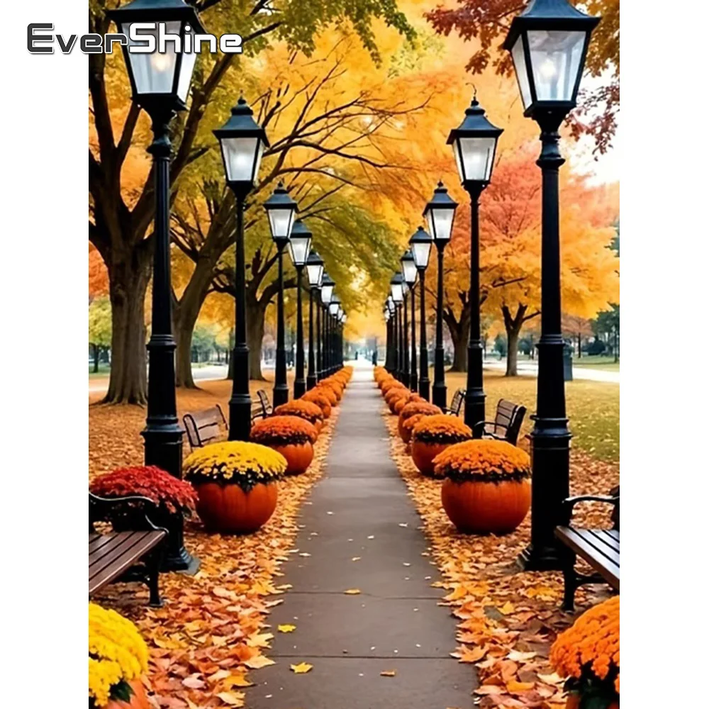 Evershine Diamond Mosaic Kit Street Landscape Autumn DIY Diamond Painting Tree Acrylic Craft Supplies Art Wall Decoration