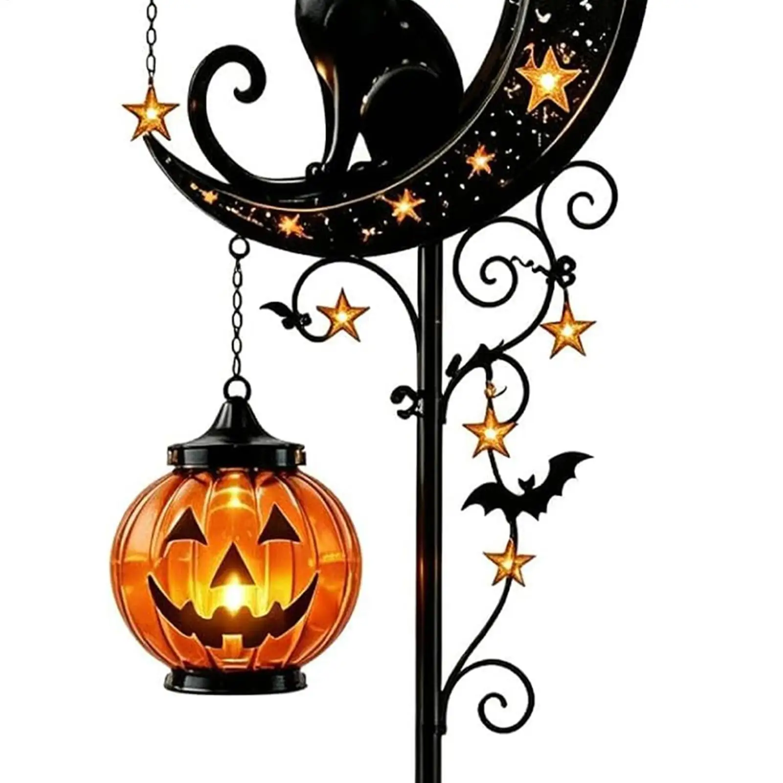 Solar Yard Light Weather-Resistant Auto On Spooky Lantern Pumpkin Moon Garden Light For Patio Yard Lawn Pathway Porch Walkway