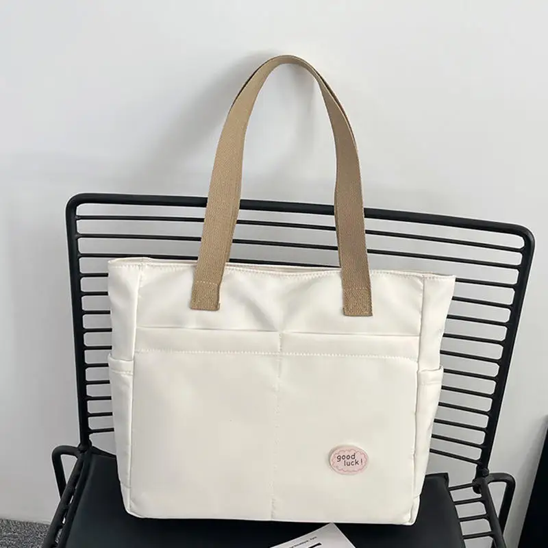 

1Pc Women's Tote Bag Canvas Sewing Thread Large Capacity Advanced Sense Handbag Convenient Practical Female's Commuter Bag