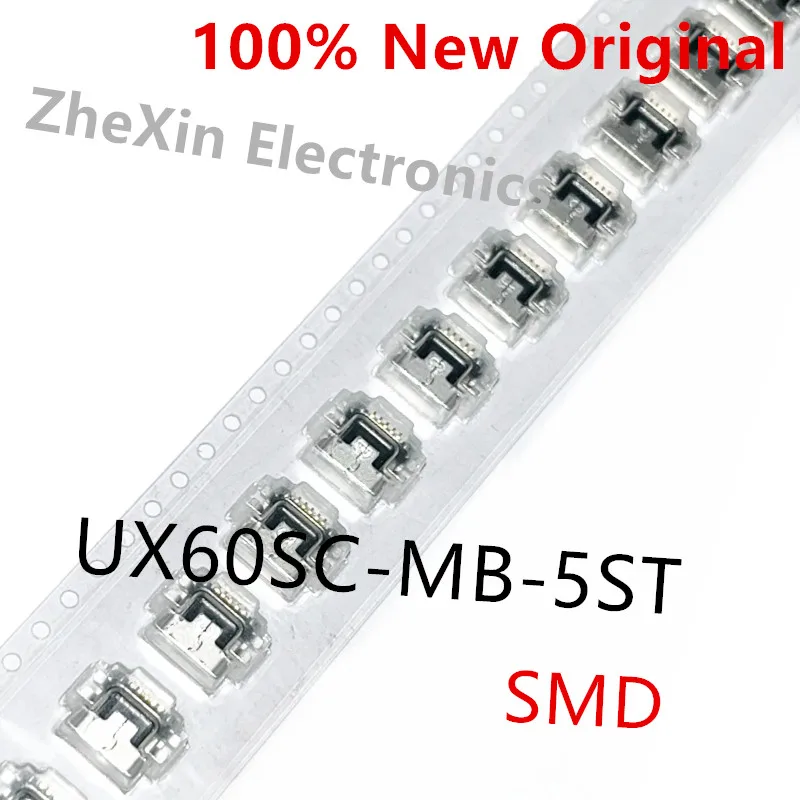 Mini USB 2.0 Tipo B Conector, 0.8mm Solda, RCP, 5 Terminal, 1 Porta, T, R, SMD, 5 Terminal, UX60SC-MB-5S8, UX60-MB-5ST, UX60-MB-5ST, UX60-MB-5ST, 10Pcs por lote