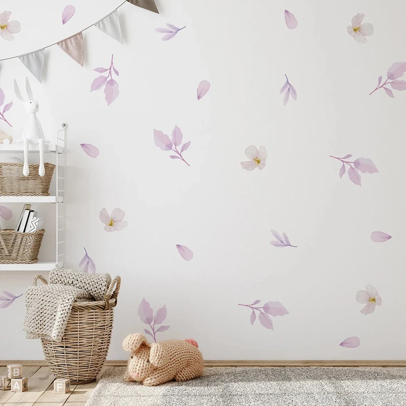 女の子のための花と葉のウォールステッカー,ベビーステッカー,子供部屋,家の装飾,DIY