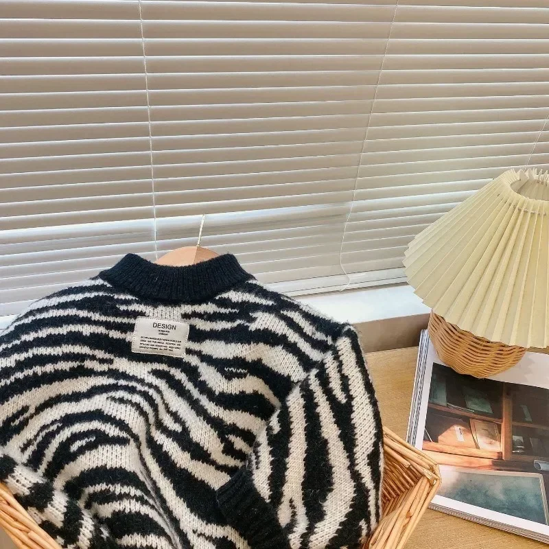 

Autumn Winter Girls Baby Kids Pullovers for Children's Clothing Children Knitting Sweaters Boys Casual Zebra Sweater