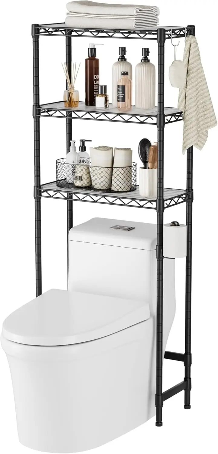 Over The Toilet Storage Shelf：3-Tier Bathroom Organizer and Storage Shelf with Adjustable Shelf and