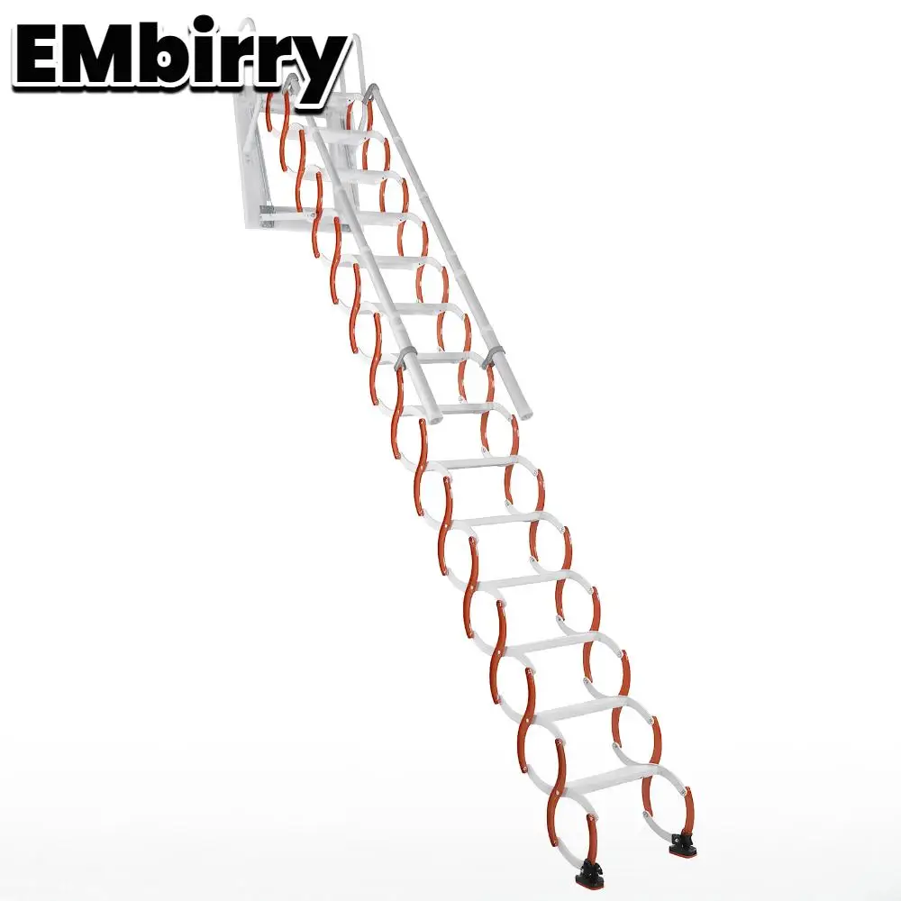 Ceiling Mount Attic Ladder Pull Down Access Ladder Adjustable Tilt Angle (60°/65°/70°) Manganese Steel for Rooftops Basements