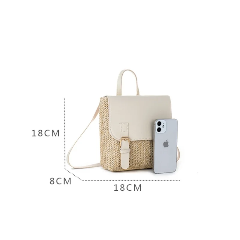 Fashion Straw Women\'s Backpacks Summer Bohemian Shoulder Bags Casual Woven Travel Bags for Women Korean Trendy Knitted Handbags