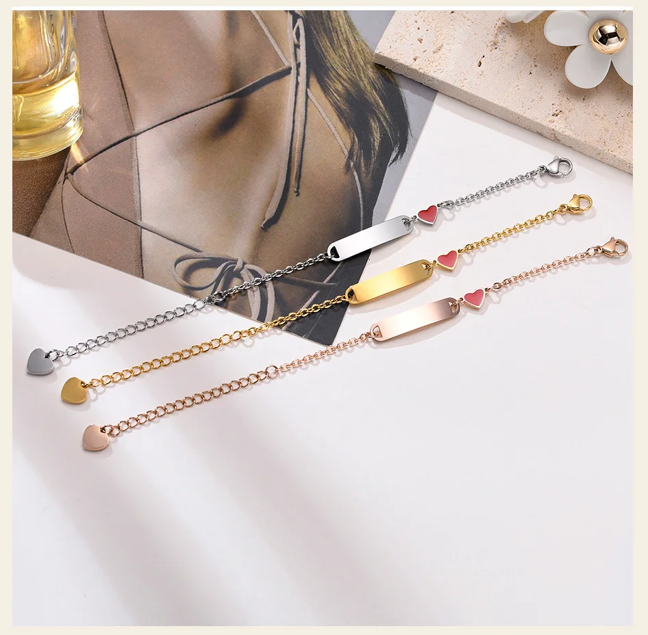 Kunden spezifisches Herz armband für kleines Mädchen junge, gravierbares ID-Namens armband, personal isiertes Geburtstags geschenk der Edelstahl kette – Detail 4