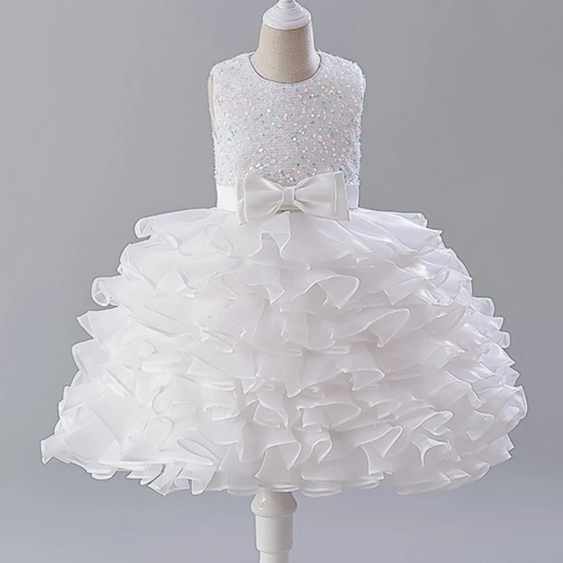 Princess Girls Sequin Layered Puffy Party Dresses Baby Kids High Quality Elegant Wedding Flower Girl Ball Gown Dress  Clothing