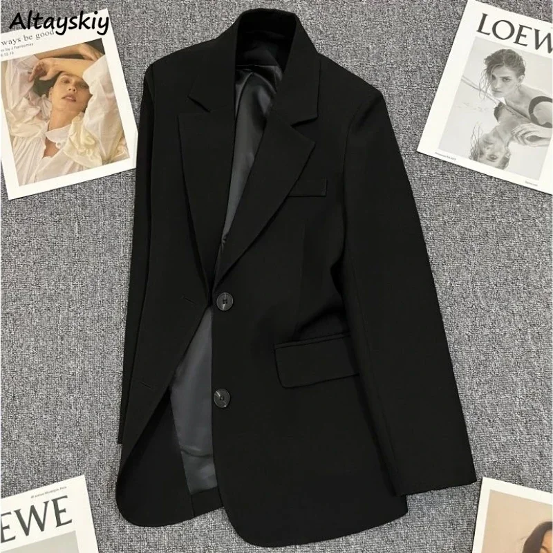 여성용 블레이저 카키색 봄 클래식 싱글 브레스티드 솔리드 심플 브리티시 스타일 오피스룩 출퇴근 레저 베이직 루즈 스타일리쉬