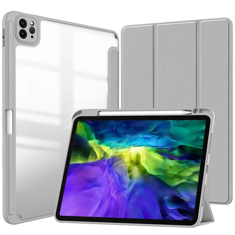 Dreifach Faltbare Acryl-Hülle für iPad Pro 11 2024 mit Stifthalter, Auto-Wach/Schlaf-Funktion, Stoßfeste Transparente Hartschale – Detail 1