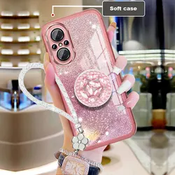 Nova9se Luxury Holder Case,Glitter Lanyard Cover For Huawei Nova 9 Honor 50 SE Pro 90 70 Lite Phone Case Stand Ring Bag Nova 9SE
