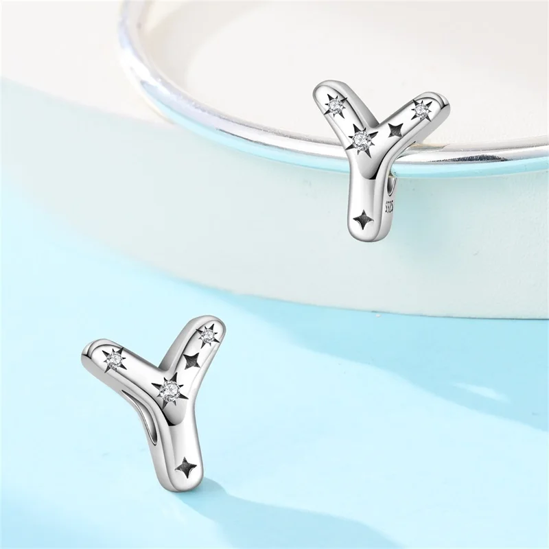 S925 فضة 26 حرف A-Z الأبجدية خرز تميمة صالح الأصلي الإسورة سوار قلادة قلادة مجوهرات اكسسوارات صنع