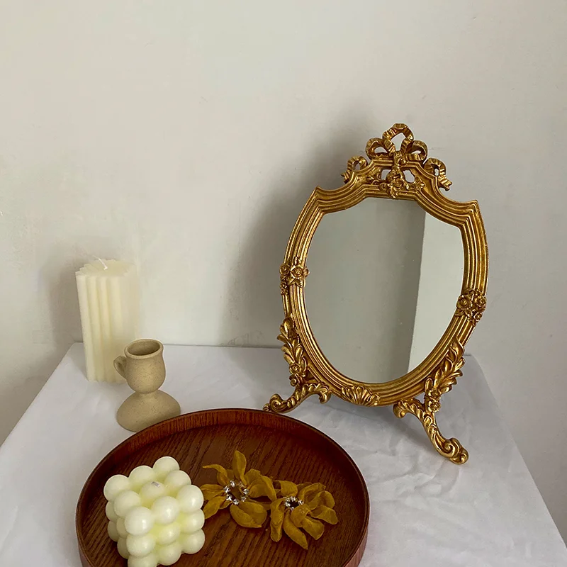 CuteLife Ins Large Round Resin Make-up Mirror Vintage Living Room Home Decorative Table Mirror Dressing Bedroom Standing Mirror