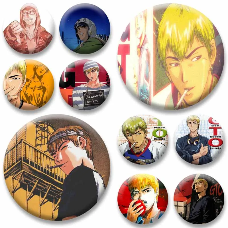 Badges à Bouton Classiques Anime Great Teacher Onizuka (GTO), Broche Ronde, Badge Personnage de Dessin Animé, Accessoires de Décoration pour Sac à Dos et Veste, Cadeaux