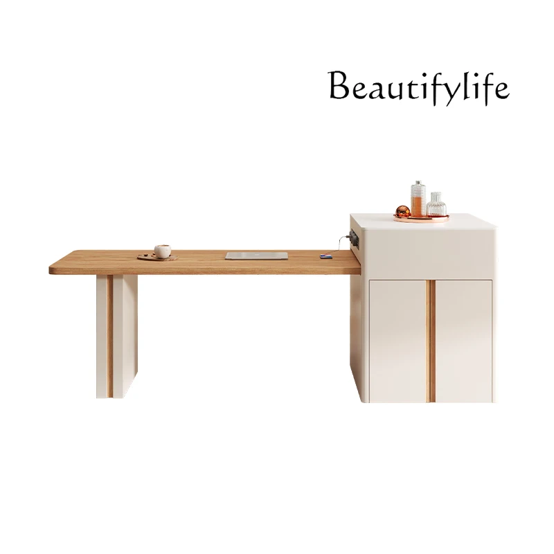 

Retractable island table integrated household log wind rock slab middle island