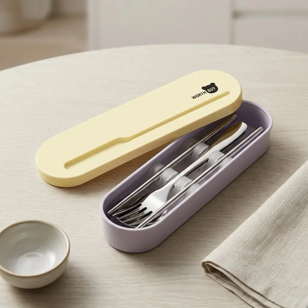 Portable Stainless Steel Cutlery Set Travel Silverware With Case Spoon Fork Chopsticks Lunch Box Utensils Kids Camping School