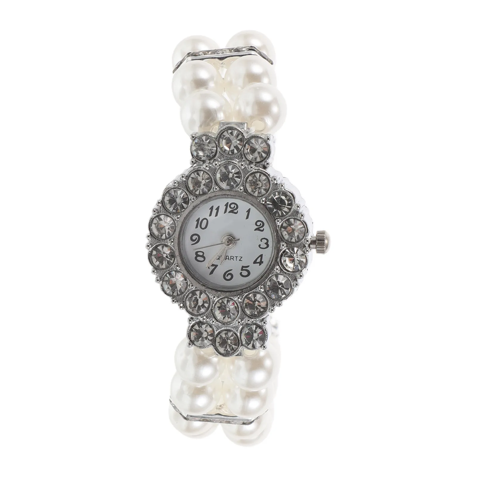 السيدات لؤلؤة سوار فستان ساعة صغيرة مستديرة الطلب صف مزدوج التناظرية كوارتز ساعة اليد هدية عيد الميلاد الإكسسوارات