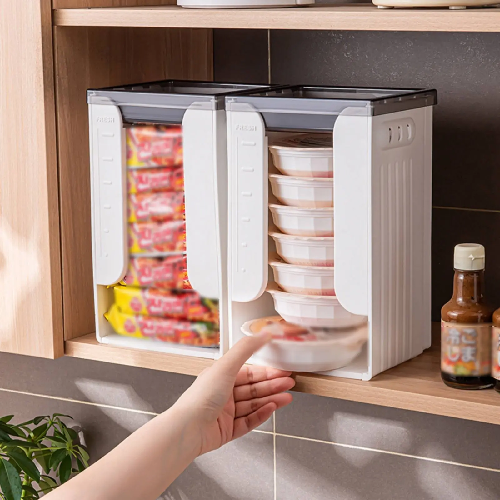 

Instant Pasta Storage Box With Lid Stackable Food Container Foldable Pantry Bin Japanese Design Weighted Dispense Storage Rack