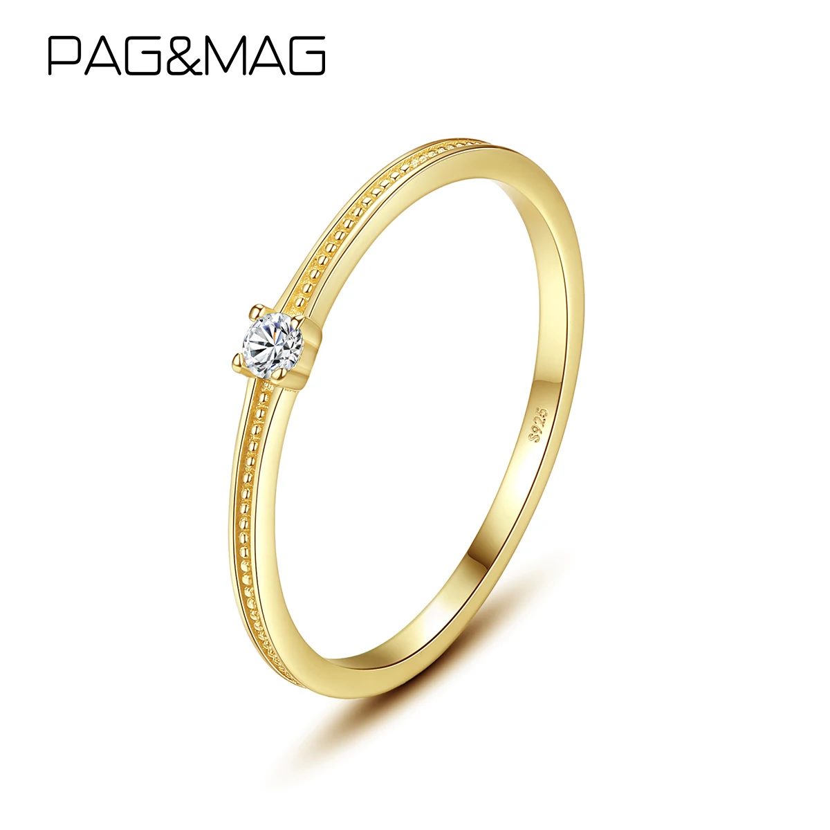 

PAG&MAG Genuine 925 Sterling Silver Clear Zircon Finger Rings For Women 14K Gold Plating Wedding Band Fashion Jewelry Gift