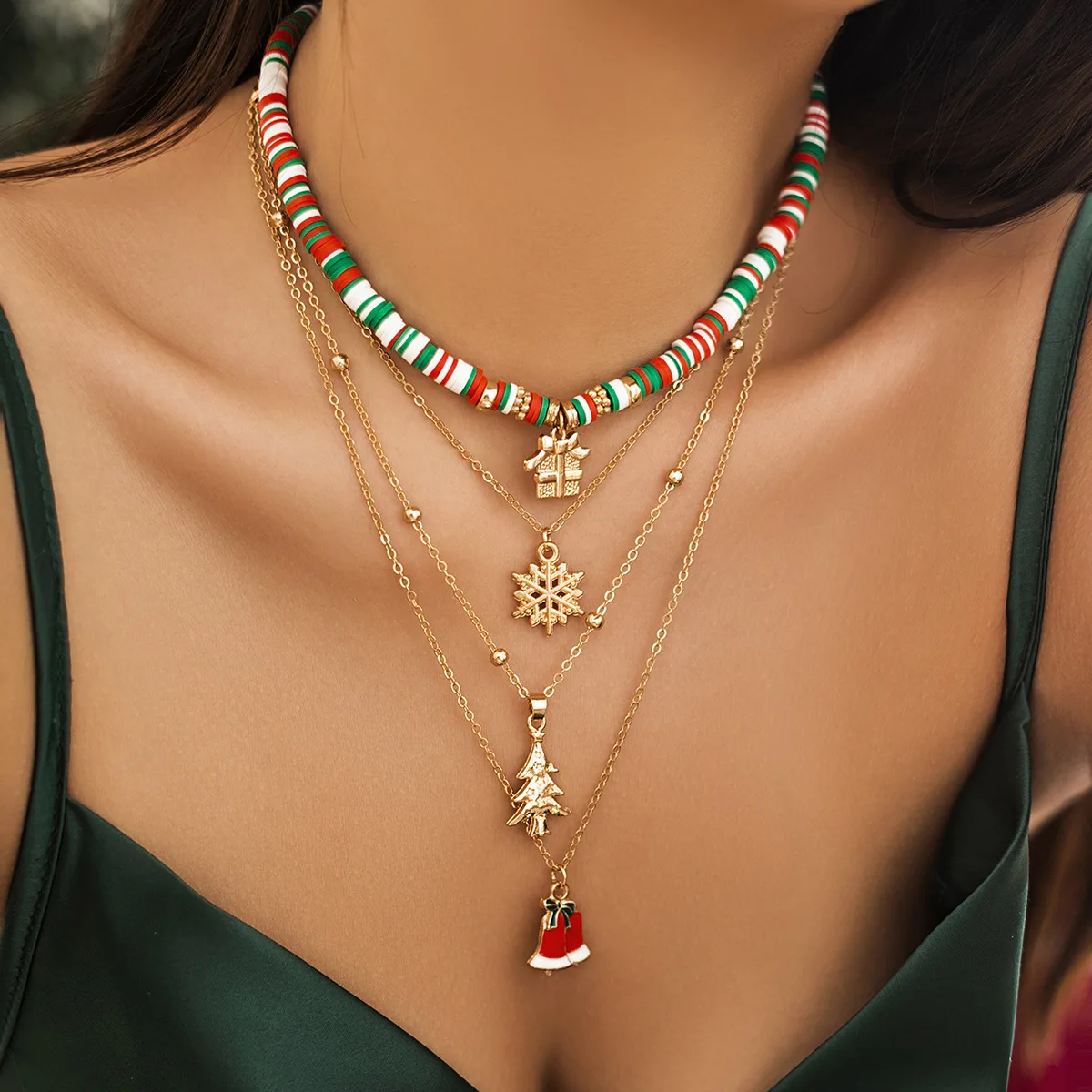 Choker Necklace Lightweight Micro Inlaid Christmas Snowman Elk Polymer Clay Alloy Skin Friendly Jewelry for Daily Festival Wear