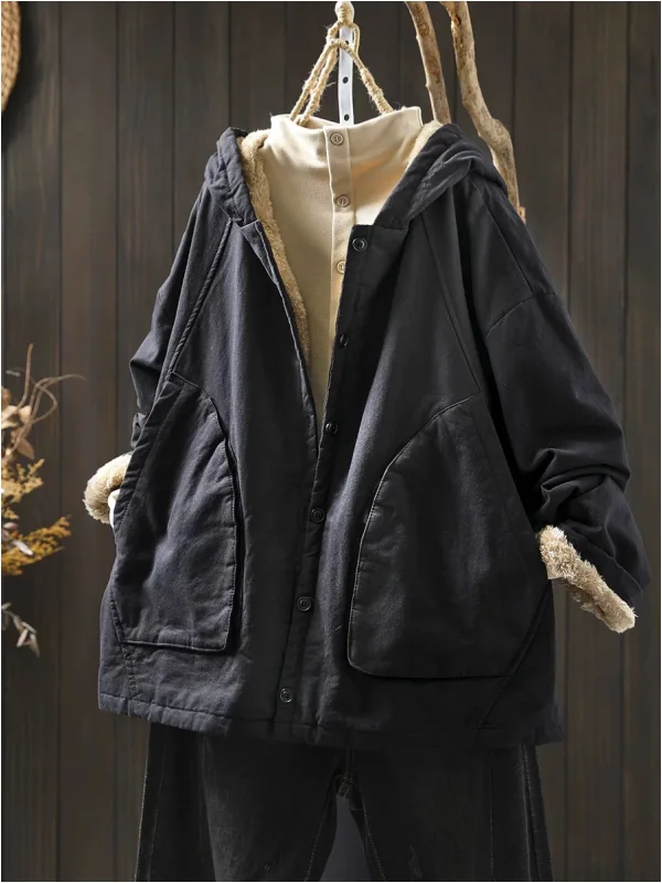 

Women's Loose Fce Lined Hooded Cotton Jaet Thiened Retro Casual Warm Coat Winter 2025 New Sle Large ket Design